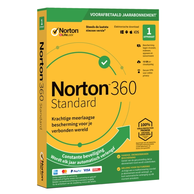 Norton 360 Standard | 1 Apparaat | 1 Jaar | 2026 | 10 GB Cloud back-up