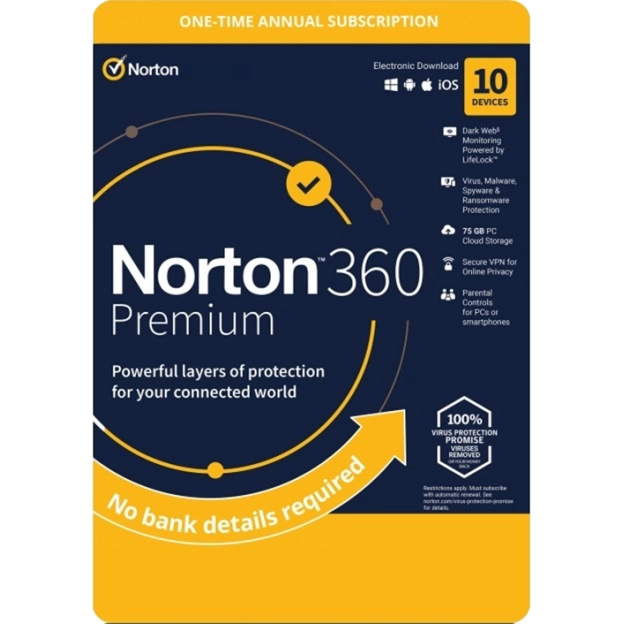 Norton 360 Premium | 10 Devices | One-time year Subscription | 2024 | 75 GB Cloud Storage