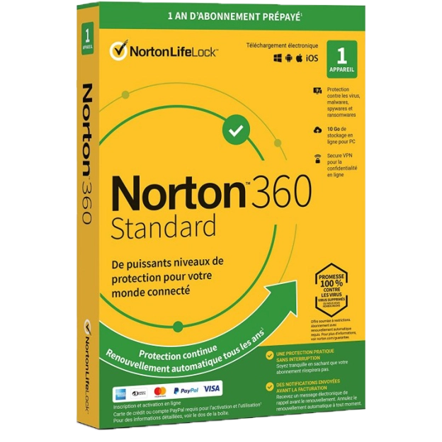 Norton 360 Standard | 1 Appareil | 1 An | 2026 | 10 Go de sauvegarde sur Cloud