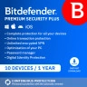 Bitdefender Premium Security Plus 2026 | 10 Apparaten | 1 jaar | Automatische verlenging | UK editie