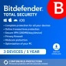 Bitdefender Total Security 2026 | 3 Devices | 1 year | Automatic renewal | UK Edition